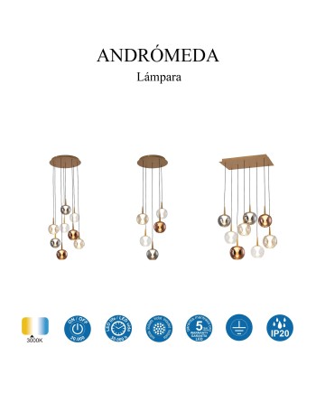 ANDROMEDA * LÁMPARA 5L- BASE REDONDO ORO - 8941(X2)+8938+8939+8940